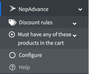 products based discount condition navigation menu